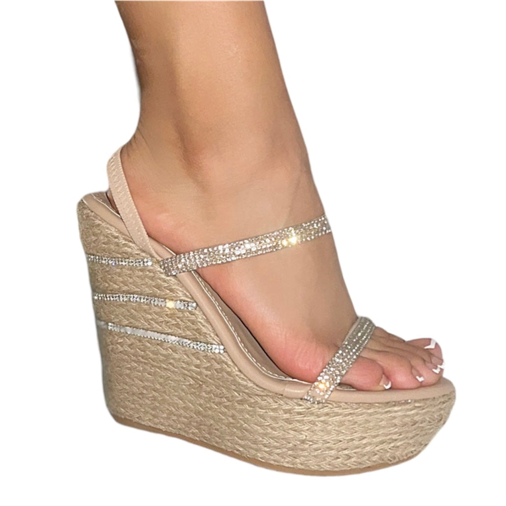 Plataforma corrida con yute y pedreria de cristal – Calzado Ana Chavez