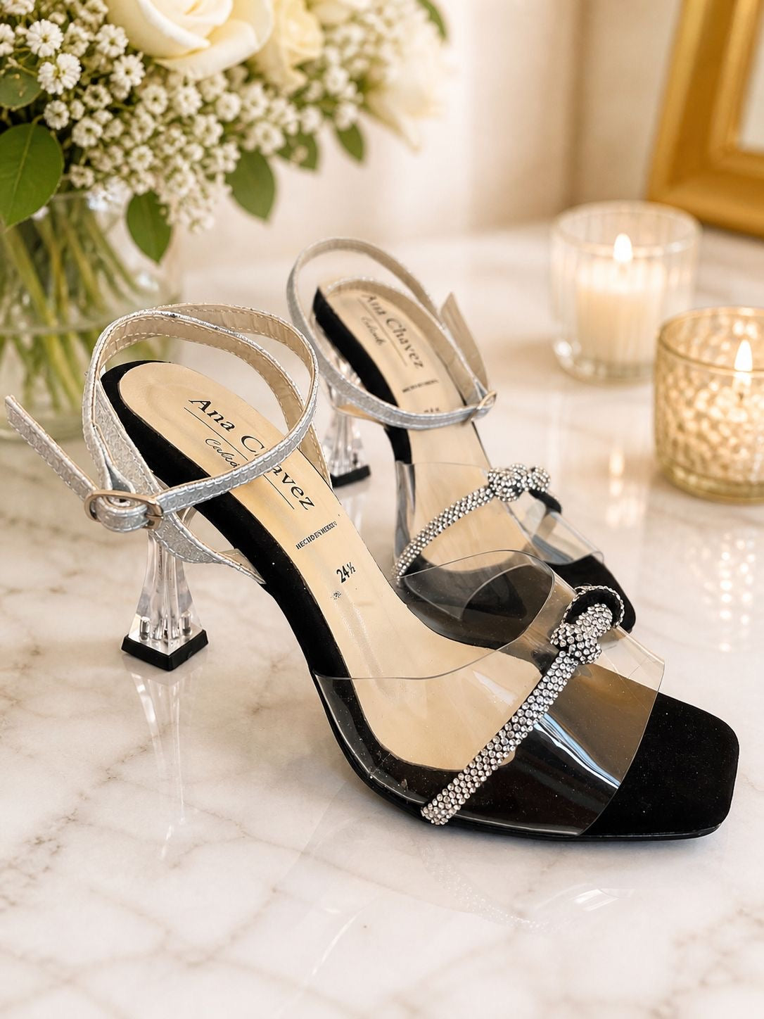 Stiletto negro durazno talla 24