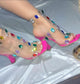 Square toe sandal with colorful crystal rhinestone decoration