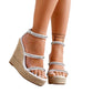 Jute platform sandal with crystals