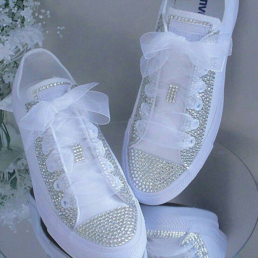 White tennis shoes with crystals for wedding