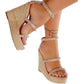 Jute platform sandal with crystals