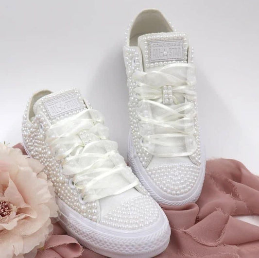 White tennis shoes with pearls