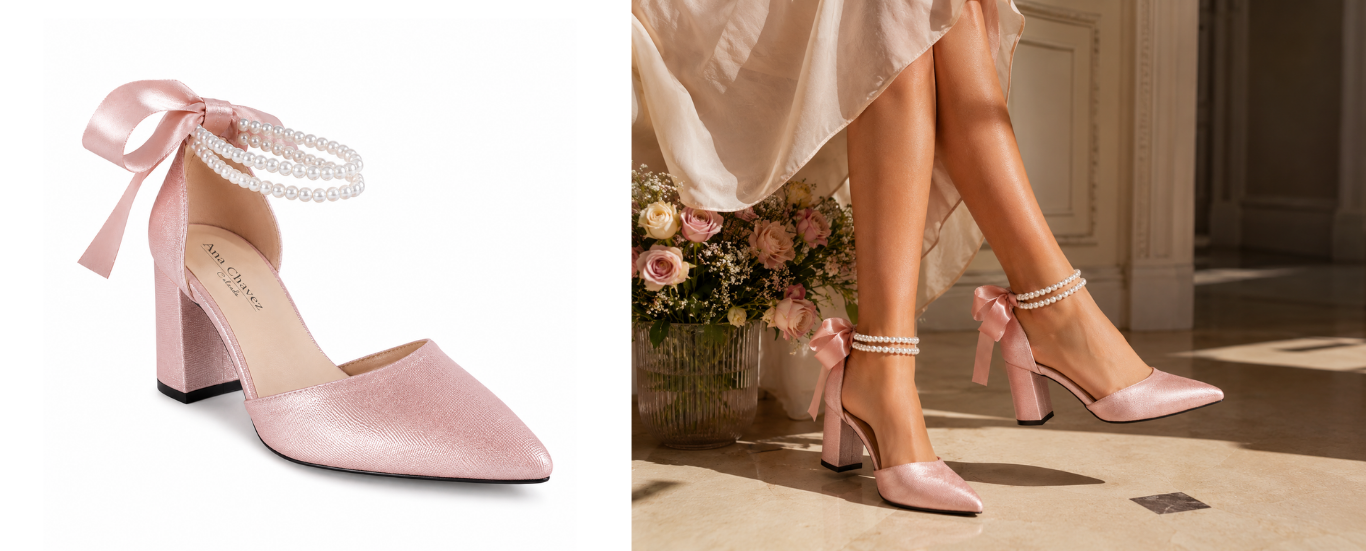 Slipper with pearl bracelet