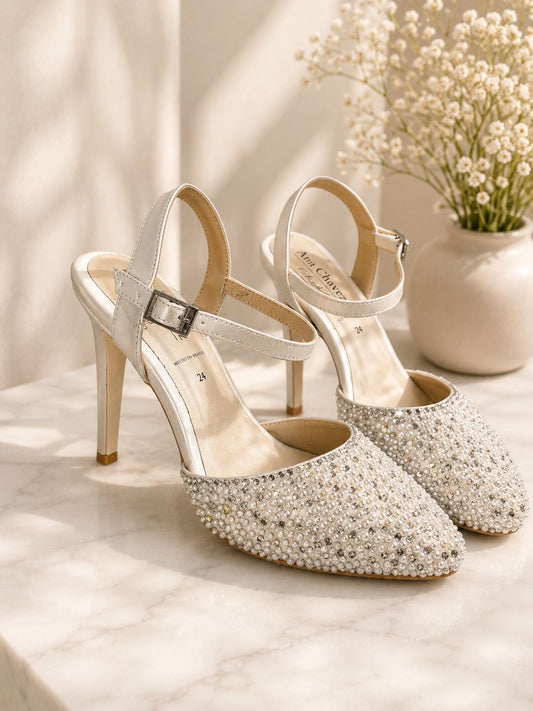 Stiletto adorno perla y plata