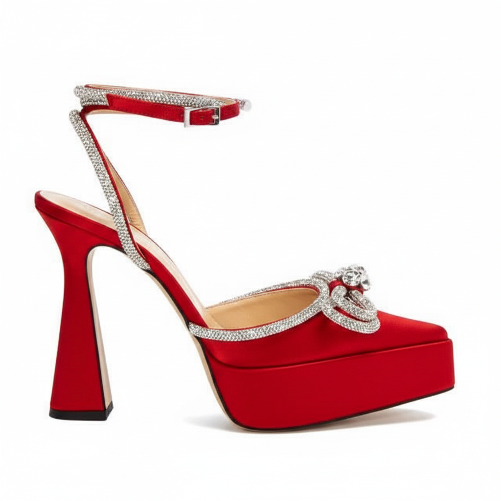 Zapatilla plataforma de punta moño plata