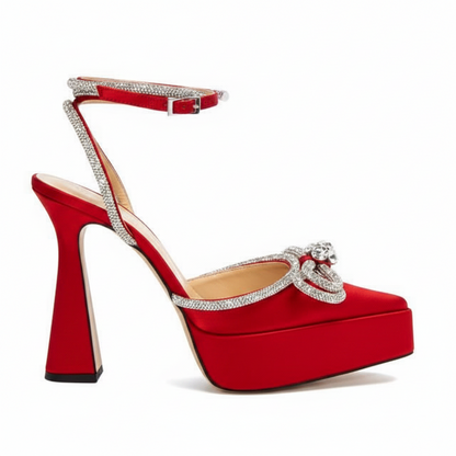 Zapatilla plataforma de punta moño plata